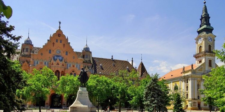 City square in Kecskemét, Hungary
