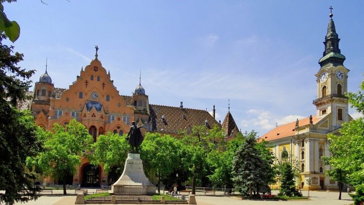 City square in Kecskemét, Hungary
